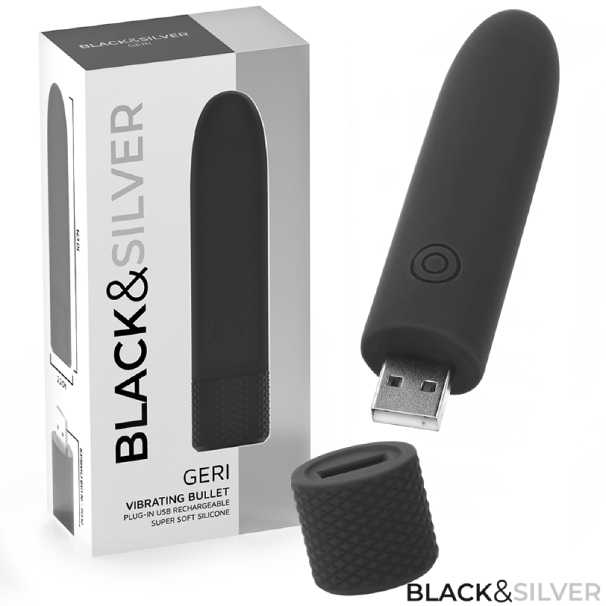 image Black & Silver - Geri Bullet Vibrant Rechargeable Usb 8 Vibrations Noir 10 X 2,2 Cm