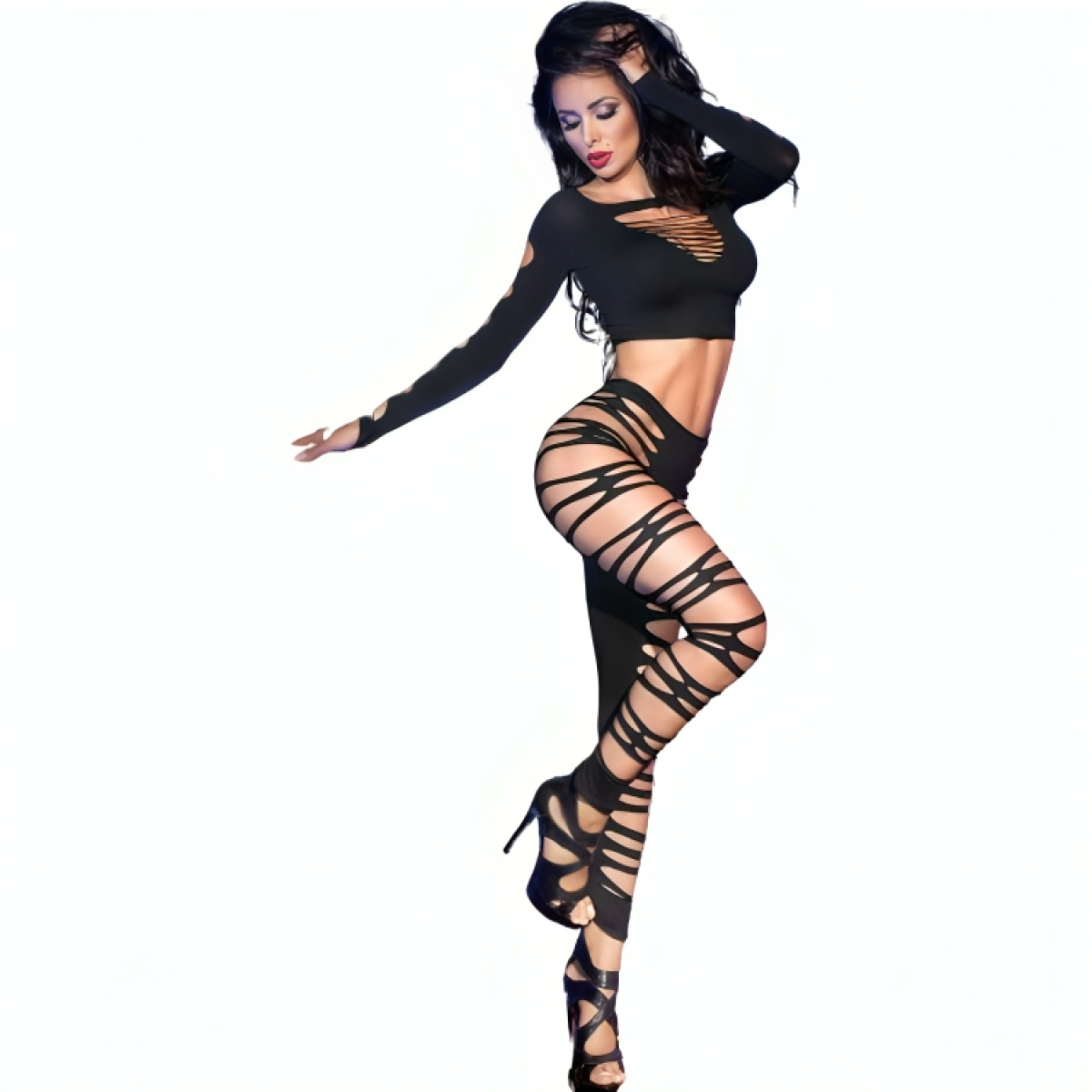 image Chilirose - Cr 3654 Top & Leggins Noir S/m