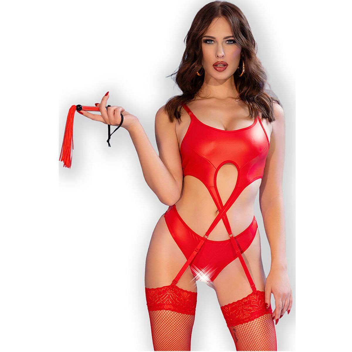image Chilirose - Cr 4625 Ensemble Quatre Pièces sans Crotchless Rouge M