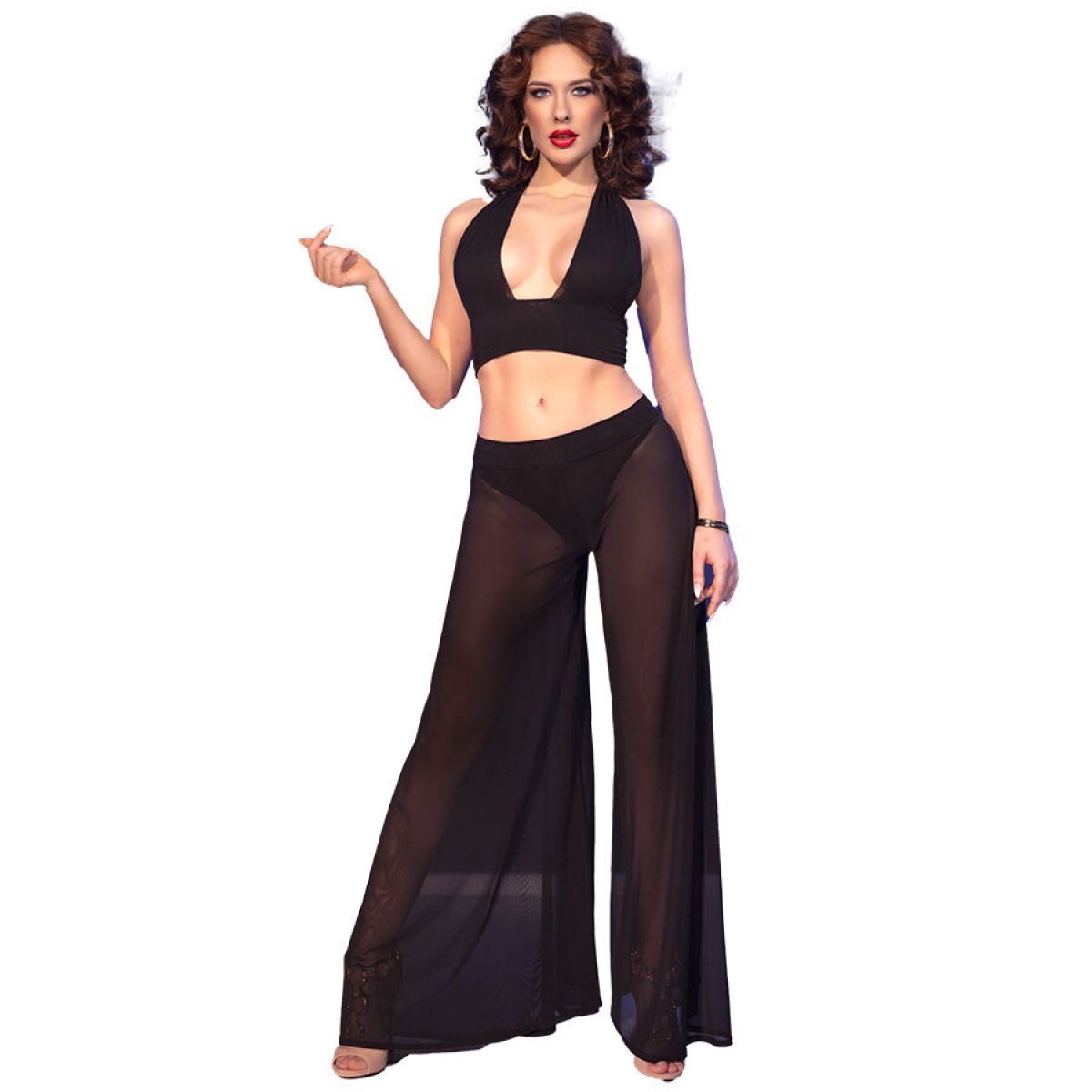 image Chilirose - Cr 4857 Ensemble Haut et Pantalon Noir Taille S