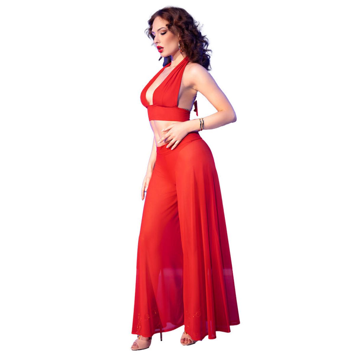 image Chilirose - Cr 4857 Ensemble Haut et Pantalon Rouge Taille M