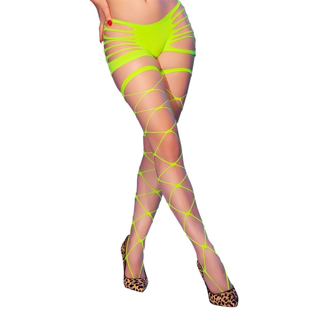 image Chilirose - Cr 4867 Collants Réseille Vert Fluo avec Trous