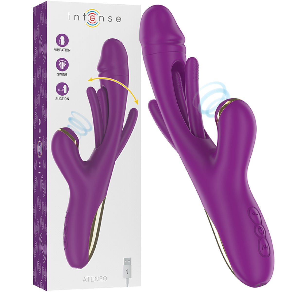 image Intense - Ateneo Vibrateur Multifonction Rechargeable 7 Vibrations avec Langue Oscillante et Aspiration Violette