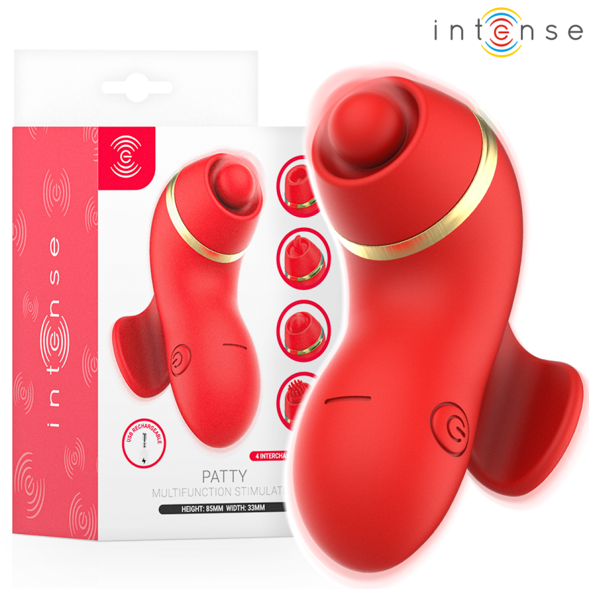 image Intense - Patty Stimulateur avec 4 Têtes : Succion, Tapoter, Griffer et Lécher