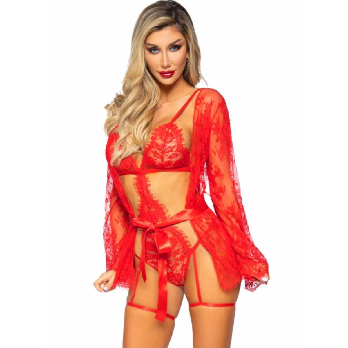 image Leg Avenue - 86123 Ensemble Peignoir et Porte-jarretelles Rouge Taille S