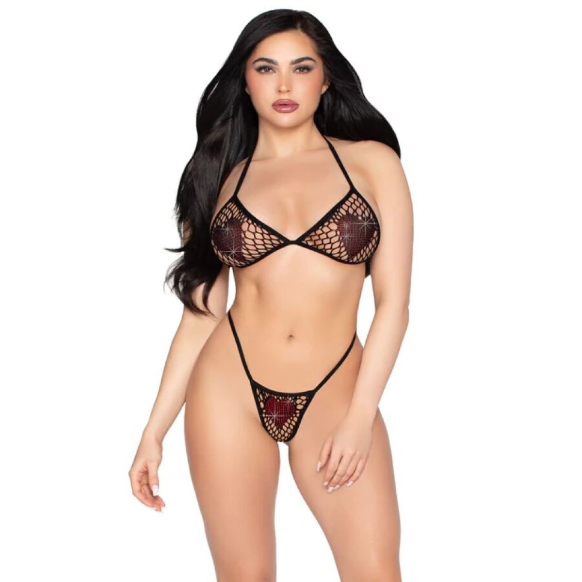 image Leg Avenue - 86147 Soutien-gorge et String en Résille Noirs - Taille Unique