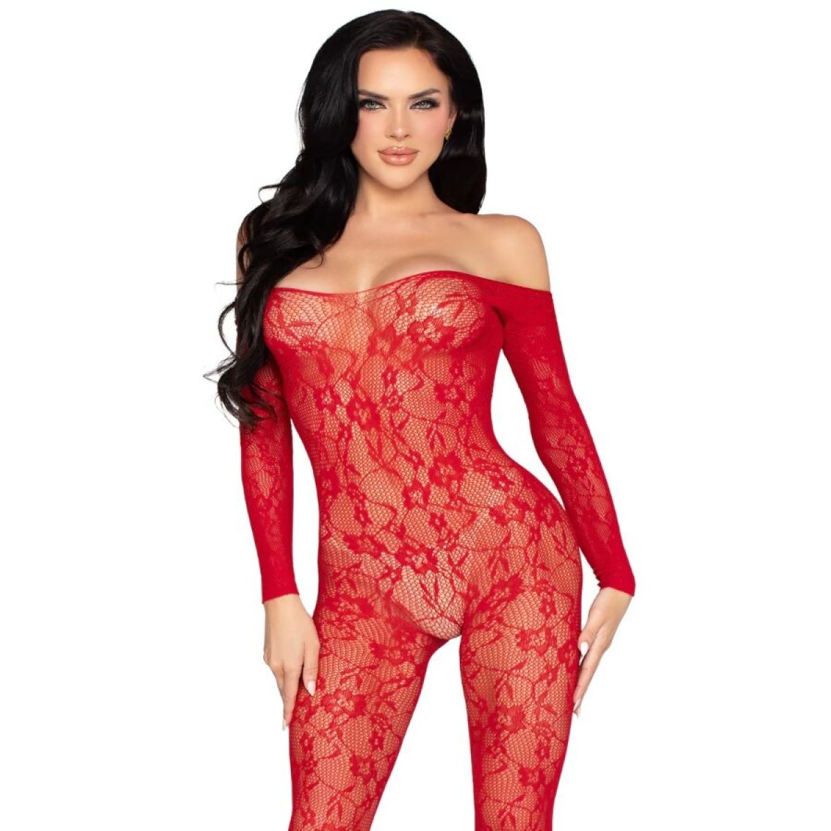 image Leg Avenue - 89366 Lingerie en Dentelle Bodystocking Rouge - Taille Unique