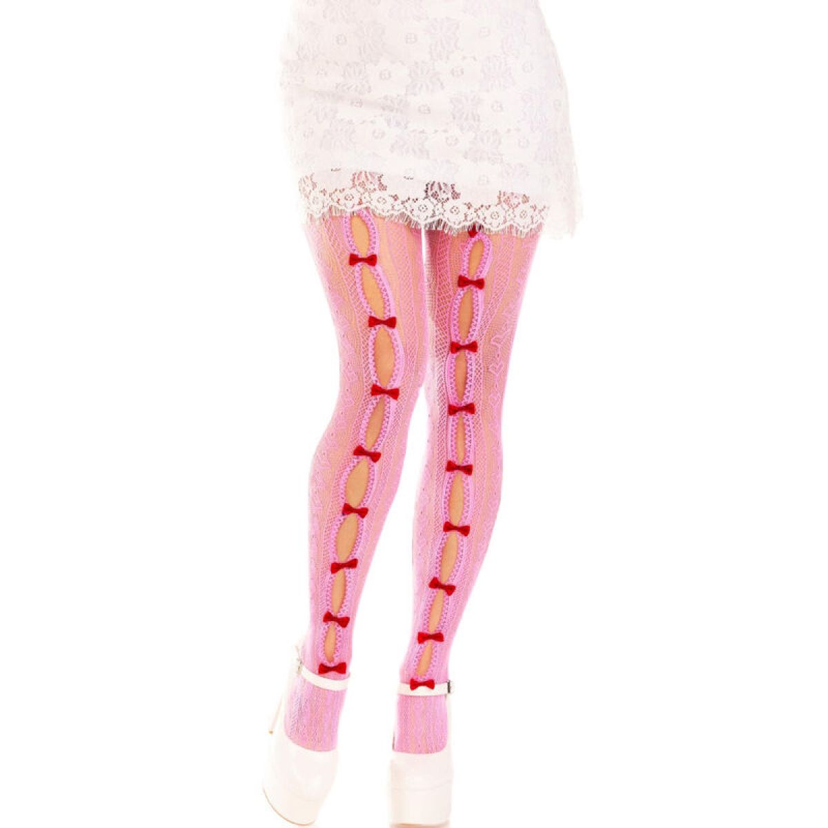 image Leg Avenue - Bas avec Ouvertures Coeur & Noeuds Rose