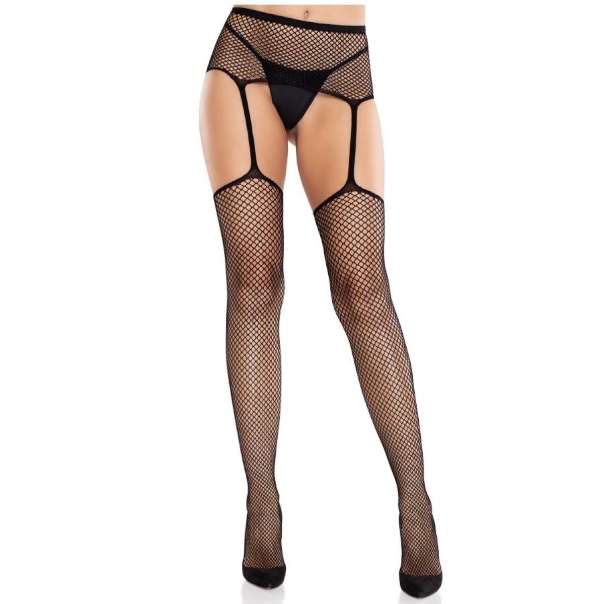 image Leg Avenue - Bas en Dentelle avec Croix et Porte-jarretelles Noir