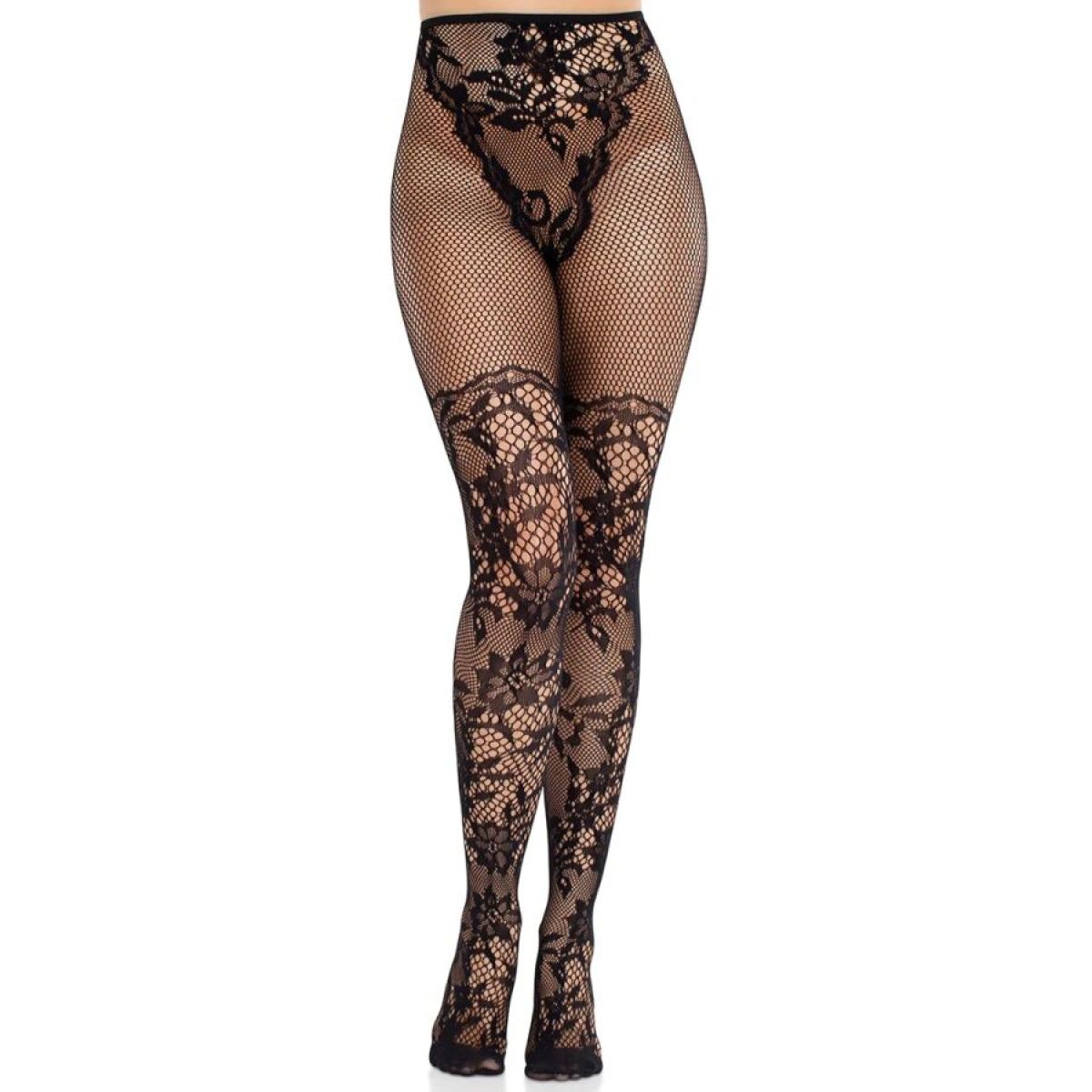 image Leg Avenue - Bas en Dentelle Dahlia avec Détail en Filet Noir