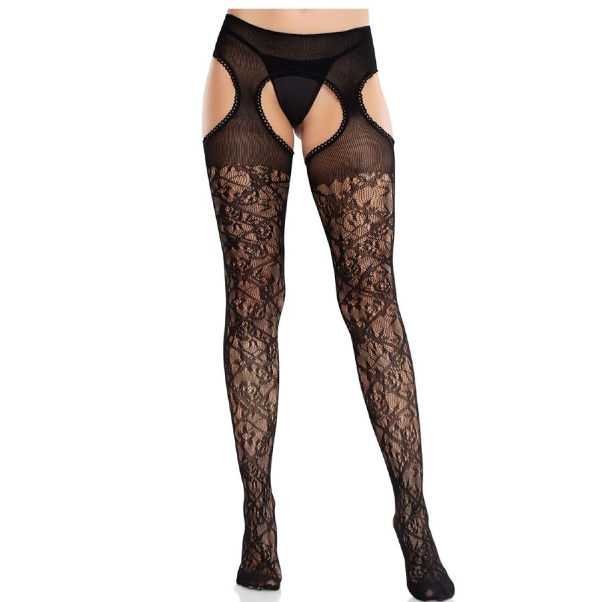 image Leg Avenue - Bas en Dentelle Florale avec Jarretelles United Black