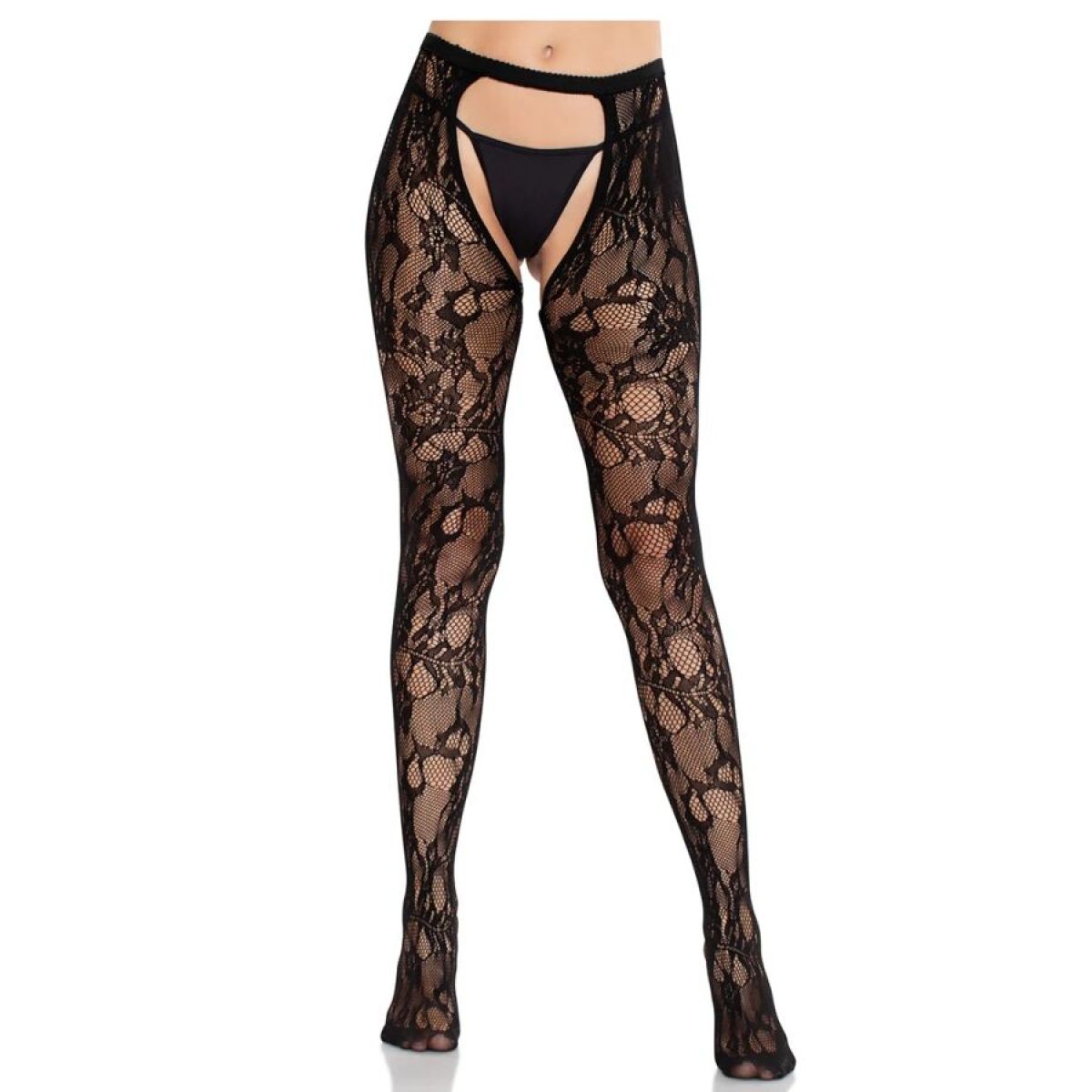 image Leg Avenue - Bas en Dentelle Rose avec Dos Ouvert Noir