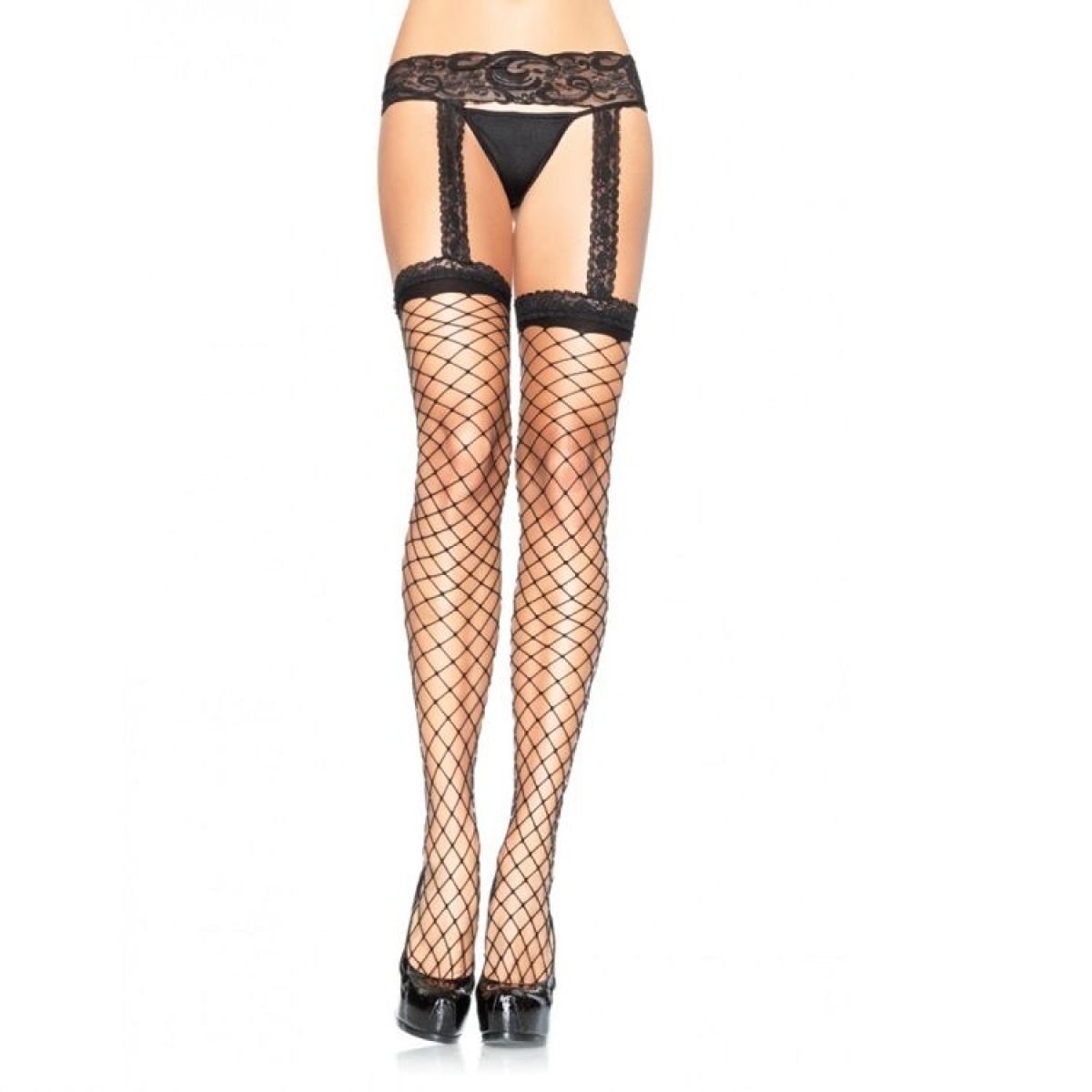 image Leg Avenue - Bas Résille avec Jarratière en Dentelle Noire