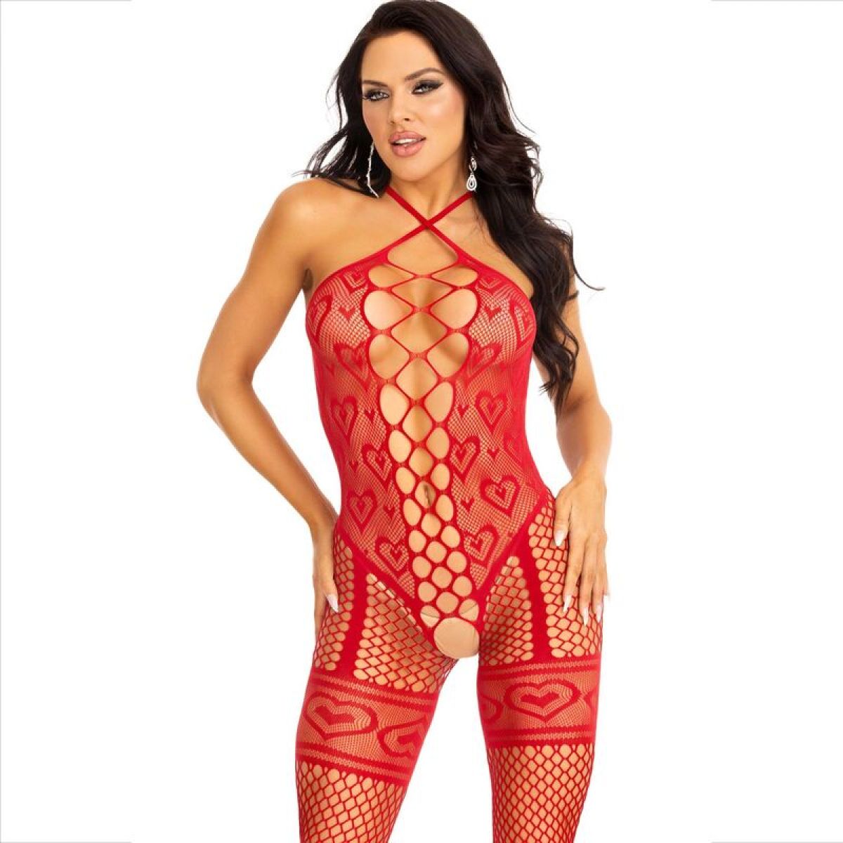 image Leg Avenue - Bodystocking Cou Licol Coeurs Rouges Rouge