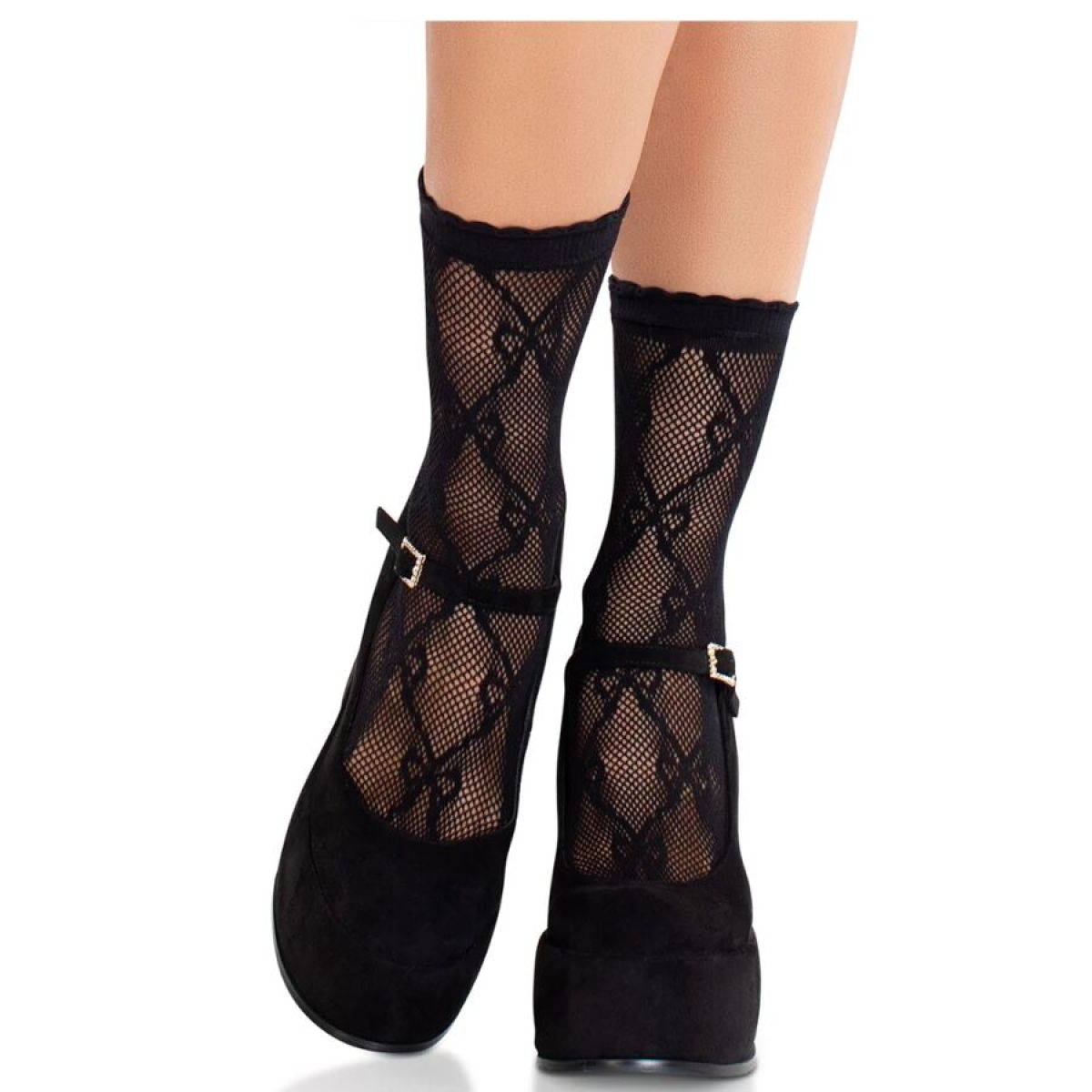 image Leg Avenue - Chaussettes Noires en Dentelle avec Nœud