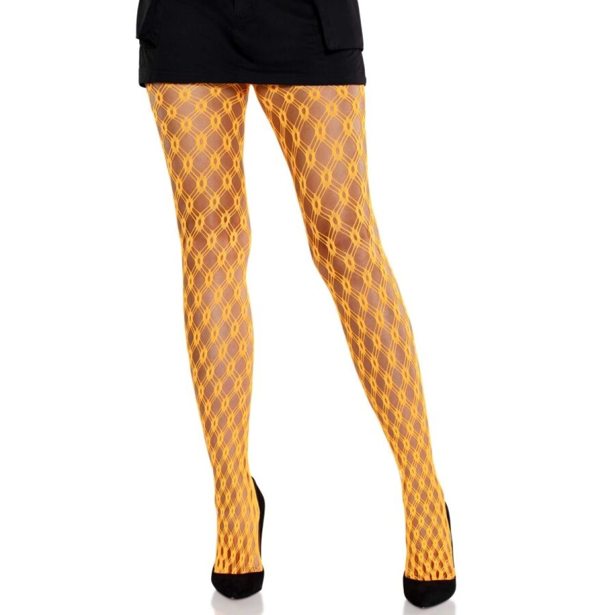 image Leg Avenue - Collants en Dentelle avec Œillets Orange Fluo