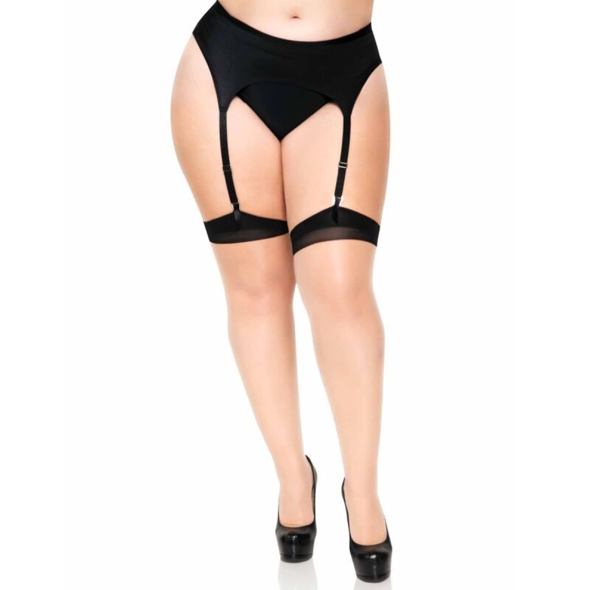 image Leg Avenue - Plus Lycra Sheer 2 Tons Cuisses Hautes avec Couture Arrière et Talon Cubain