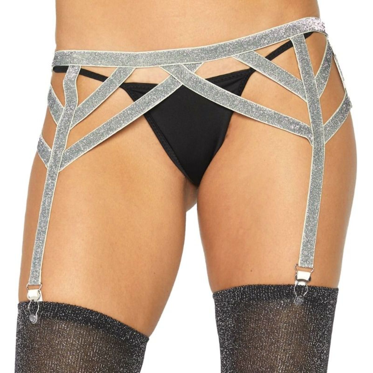 image Leg Avenue - Porte-jarretelles Élastique Lurex Argent Taille Unique
