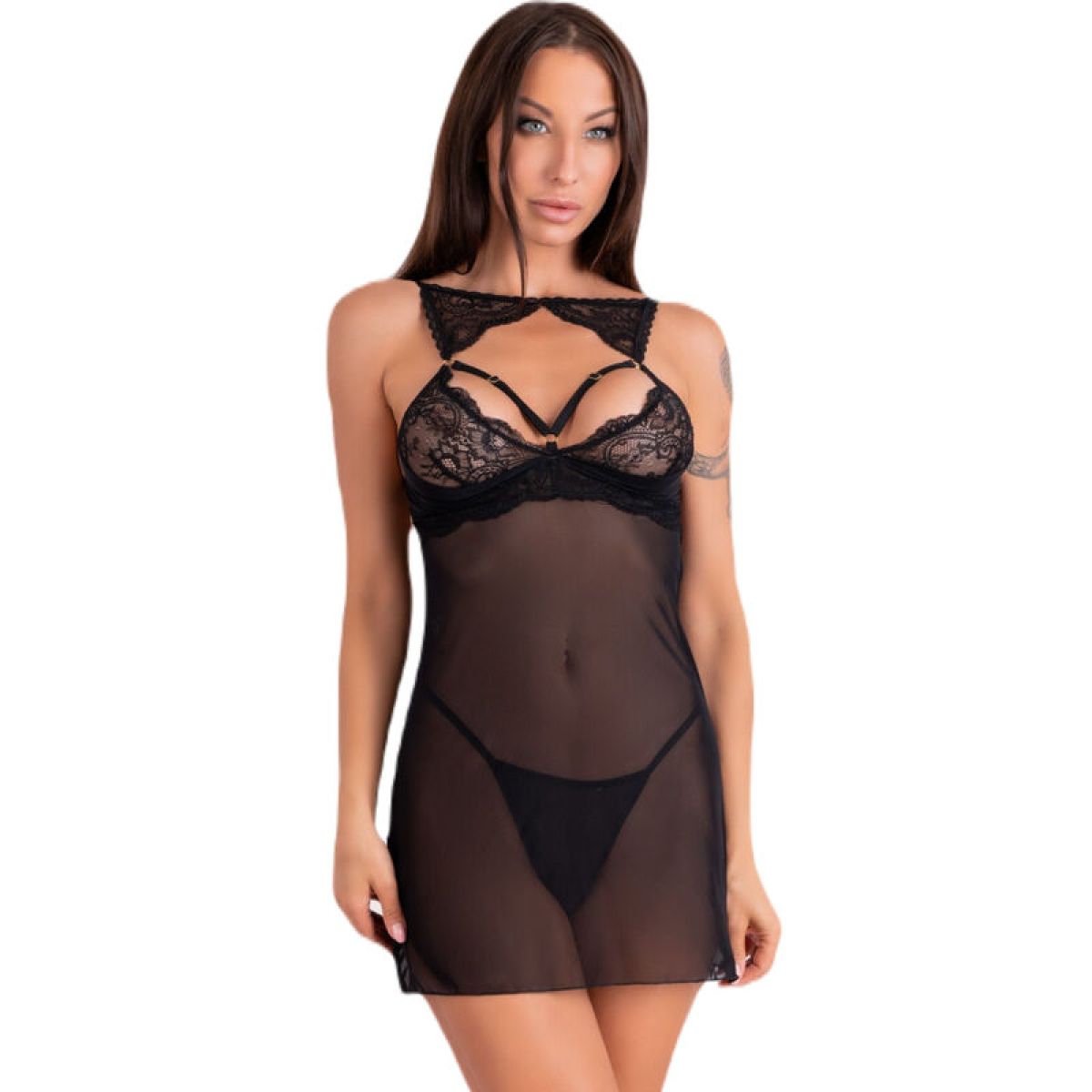 image Livco Corsetti Fashion - Krolina Lc 90734 Chemise + String Noir L/xl