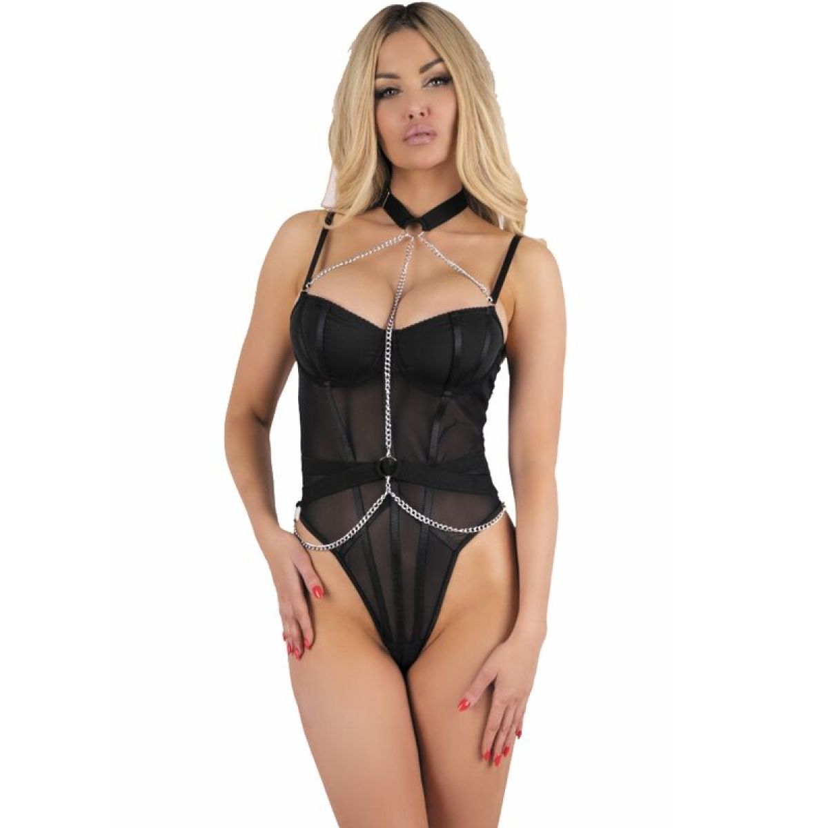 image Livco Corsetti Fashion - Peignoir + Chemise + String Melisenda Cf 1709 Noir S