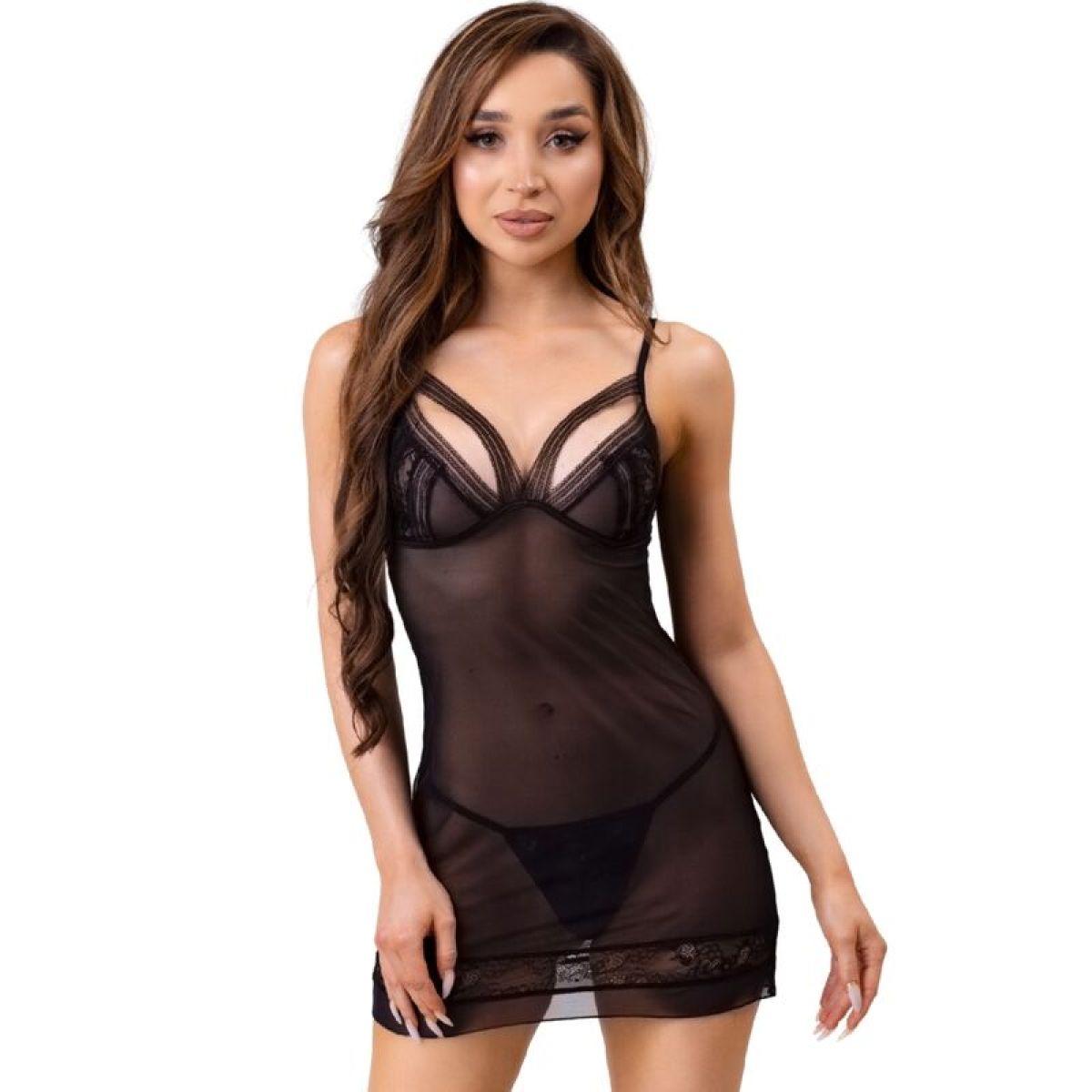 image Livco Corsetti Fashion - Tiana Lc 20208 Chemise + String Noir S/m