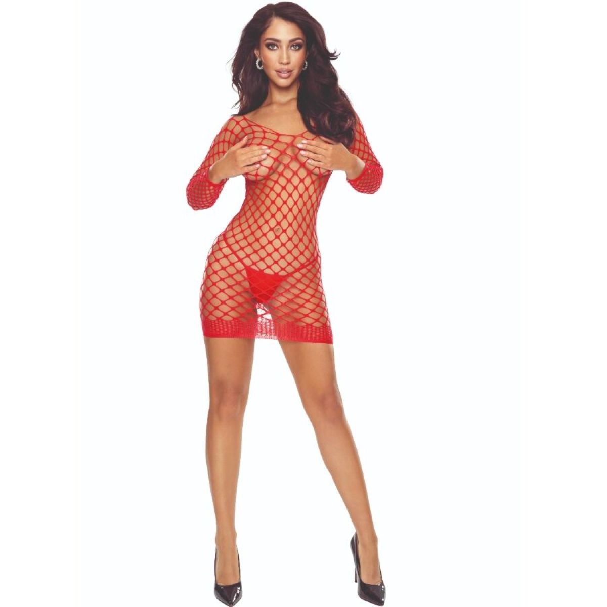 image Passion - Bs108 Bodystocking Grid Rouge