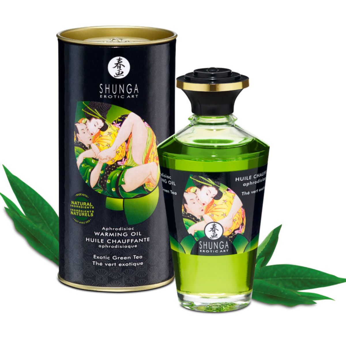 image Shunga - Huile de Massage Effet Chaleur au Thé Vert Bio 100 Ml