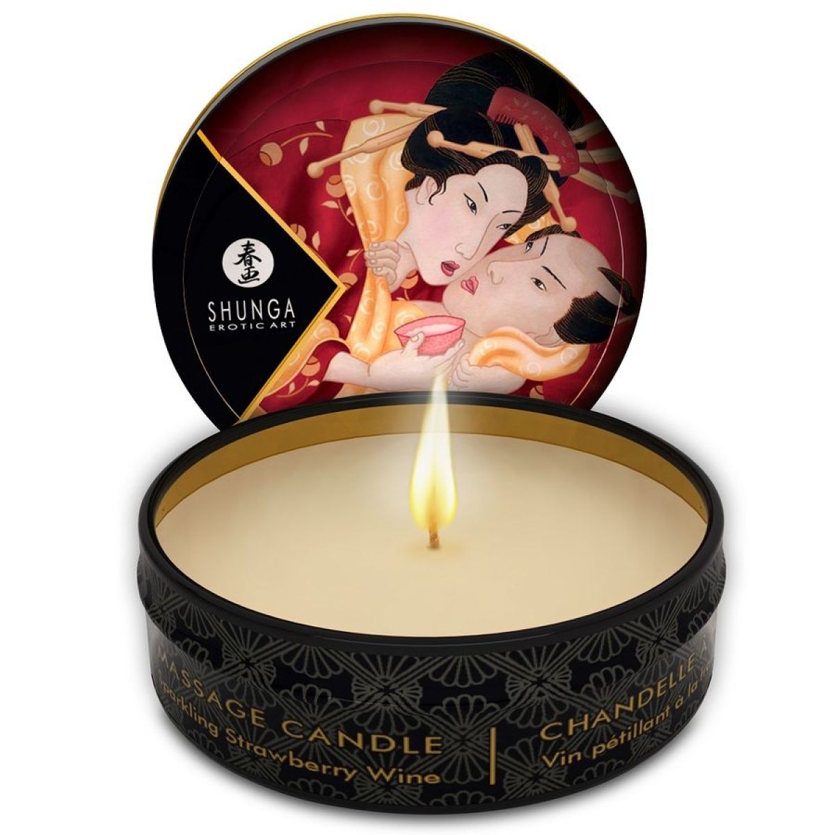 image Shunga - Mini Caresse aux Chandelles Fraises et Bougie de Massage Cava 30 Ml