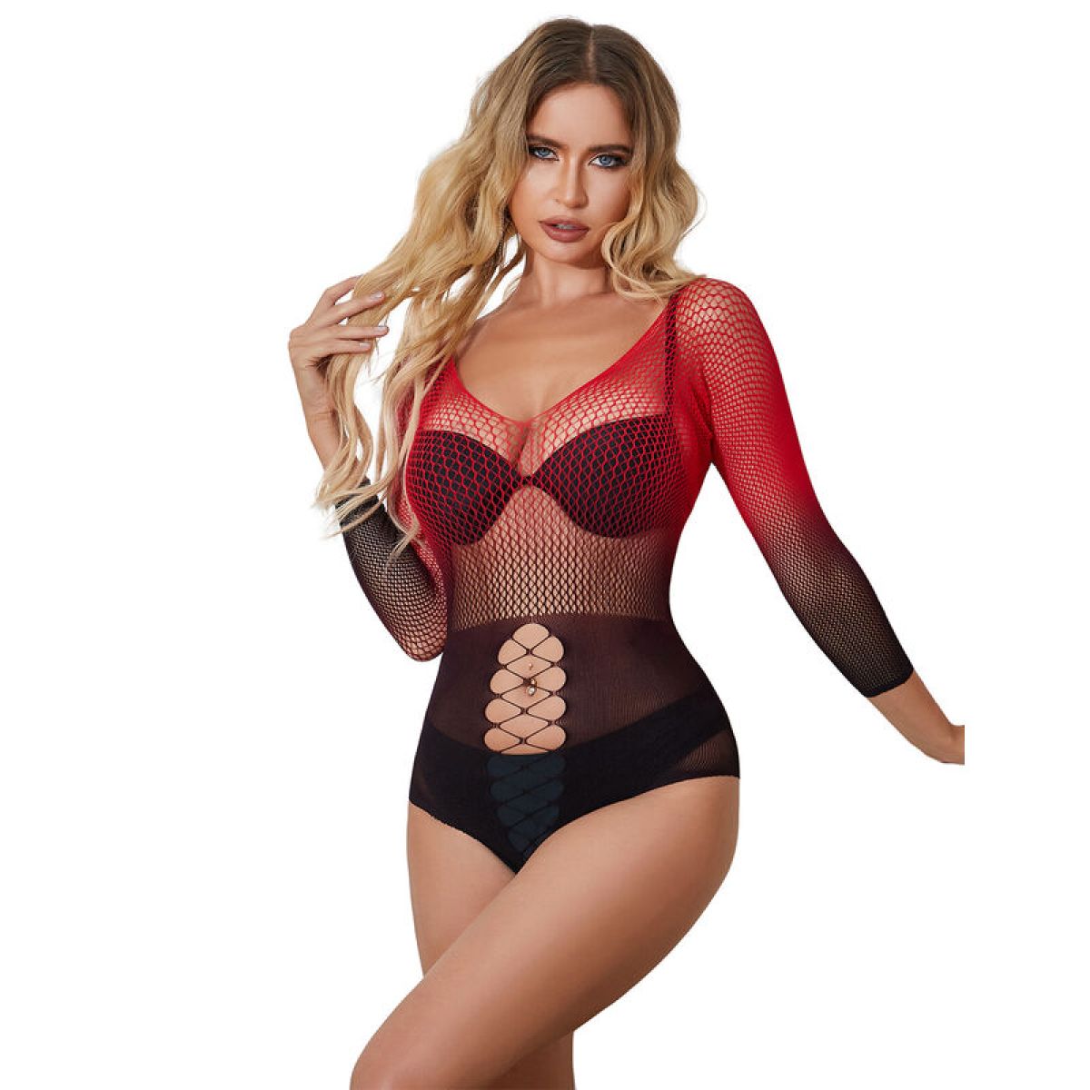 image Subblime - 952259 Robe Résille Élastique Manches Longues Dégradé Rouge et Noir Taille Unique