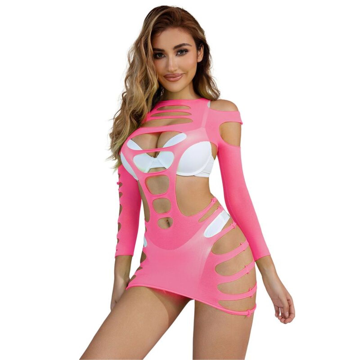 image Subblime - 952273 Robe Résille Élastique Manches Longues Rose Taille Unique