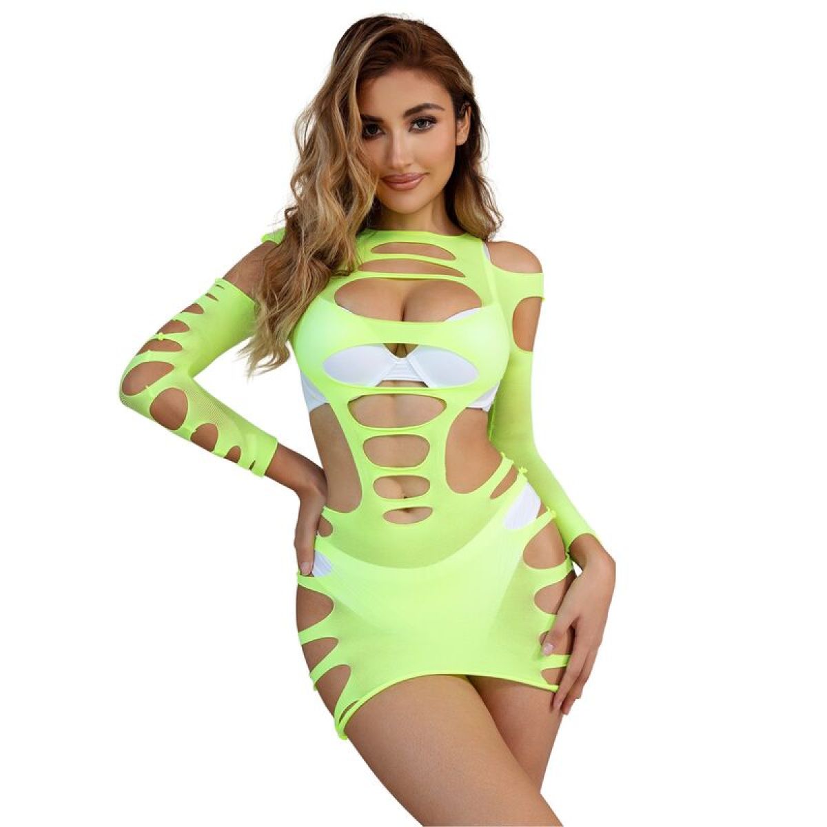 image Subblime - 952280 Robe Résille Élastique Manches Longues Vert Taille Unique