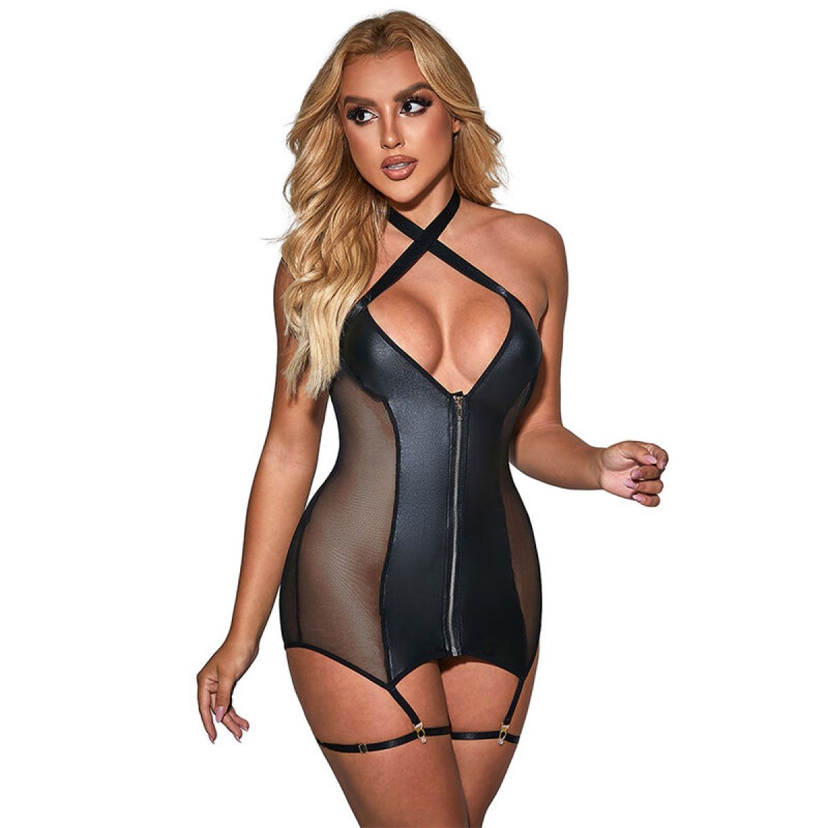 image Subblime - 954444 Robe Sexy en Maille Cuir Noir S/m