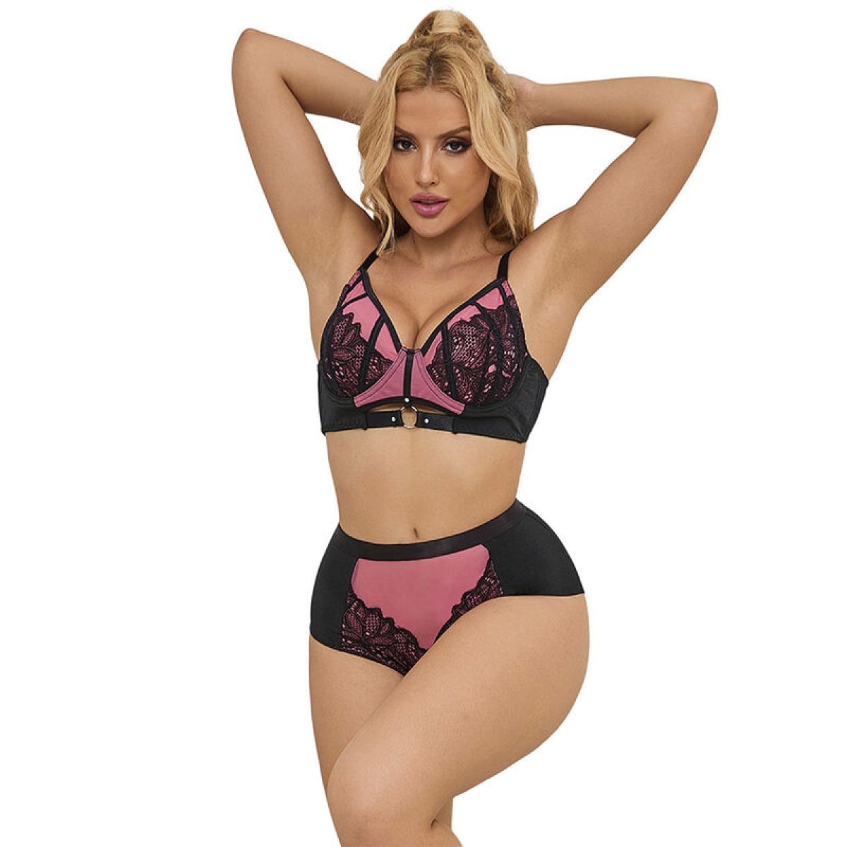 image Subblime - 955571 Ensemble Soutien-gorge en Cuir Verni Rose avec Fermeture Éclair S/m