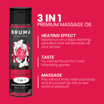 Huile de Massage Premium Effet Chaleur Saveur Fraise 3 en 1 - 100 Ml