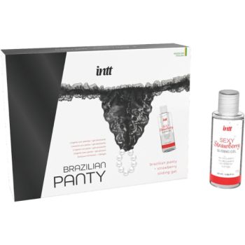 Culotte Brésilienne Noire avec Perles et Gel Lubrifiant 50 Ml
