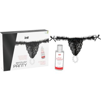 Culotte Brésilienne Noire avec Perles et Gel Lubrifiant 50 Ml