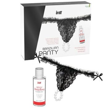Culotte Brésilienne Noire avec Perles et Gel Lubrifiant 50 Ml