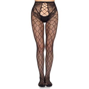 Leg Avenue - 1966 Collants Résille avec Culotte sans Entrejambe Noir - Taille Unique