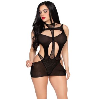Leg Avenue - 81680 Robe Mini Opaque et Débardeur Dos Nu Noir - Taille Unique