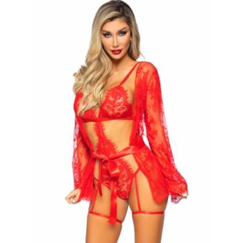 Leg Avenue - 86123 Ensemble Peignoir et Porte-jarretelles Rouge Taille S