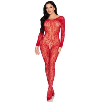 Leg Avenue - 89366 Lingerie en Dentelle Bodystocking Rouge - Taille Unique
