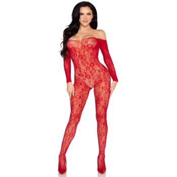 Leg Avenue - 89366 Lingerie en Dentelle Bodystocking Rouge - Taille Unique