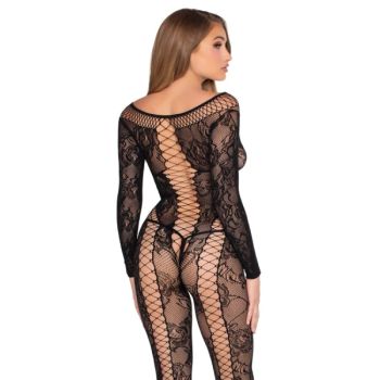 Leg Avenue - 89369 Combinaison en Résille et Dentelle Noire - Taille Unique
