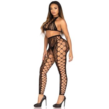 Leg Avenue - 89372 Crop Top et Collants sans Entrejambe Noirs - Taille Unique