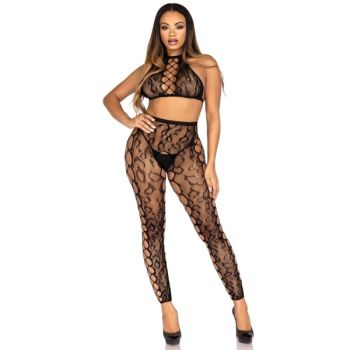 Leg Avenue - 89372 Crop Top et Collants sans Entrejambe Noirs - Taille Unique