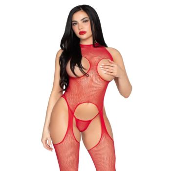 Leg Avenue - 89374 Bodystocking et Culotte Rouges sans Couvercle - Taille Unique