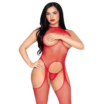 Leg Avenue - 89374 Bodystocking et Culotte Rouges sans Couvercle - Taille Unique