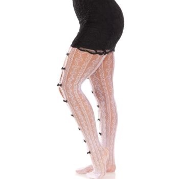 Leg Avenue - Bas avec Ouvertures Coeur & Noeuds Blancs