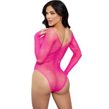 Leg Avenue - Body à Manches Longues Cristallisé Fuchsia
