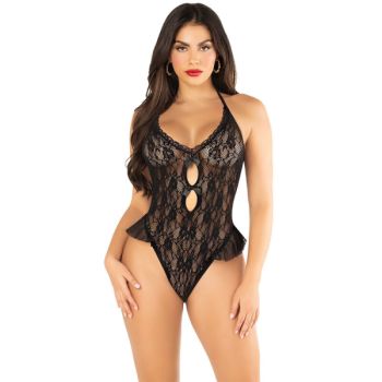 Leg Avenue - Body avec Noeud et Volants Noir Taille Unique